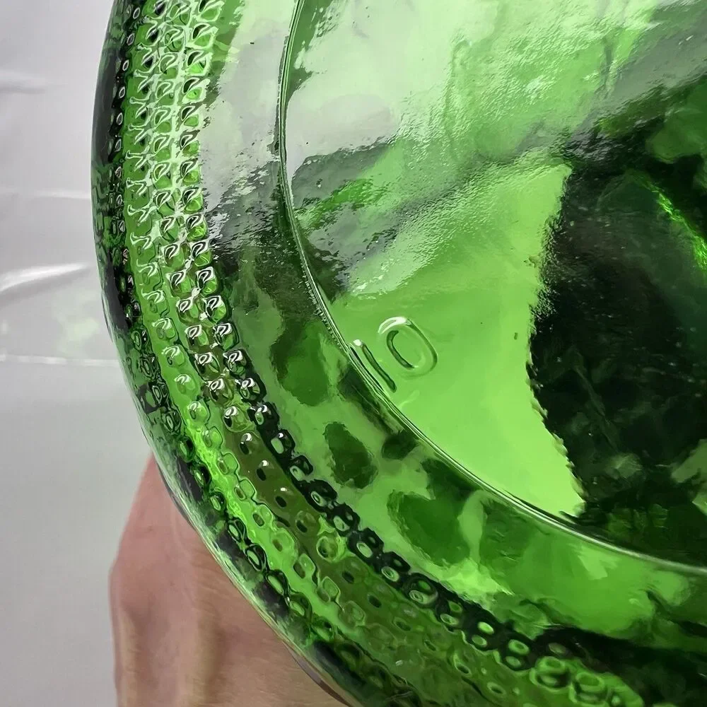 CFG Emerald Green 9.5”  Wide Mouth Diamond Leaf Pattern Vintage Vase